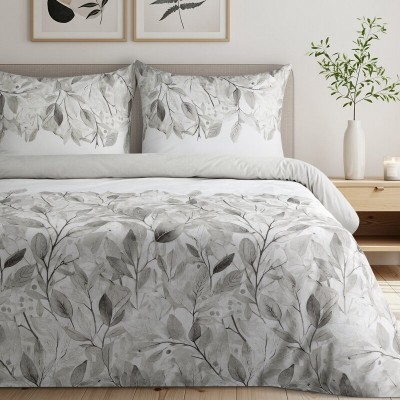 Pościel 160x200 Spring 63 biała w subtelne liście satynowa Eurofirany