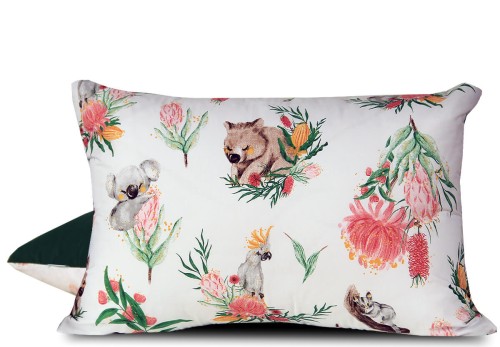 Poszewka w Koalę i rośliny dziecięca biała i zielona 40x60