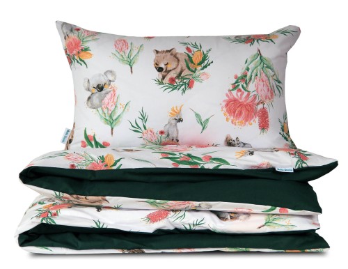 Pościel dziecięca biała zielona w rośliny Koala 90x120
