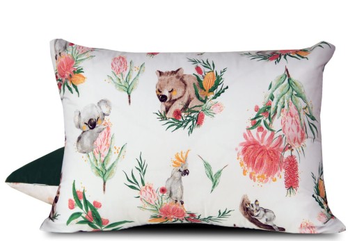 Poszewka Koala i rośliny dziecięca biała i zielona 50x60