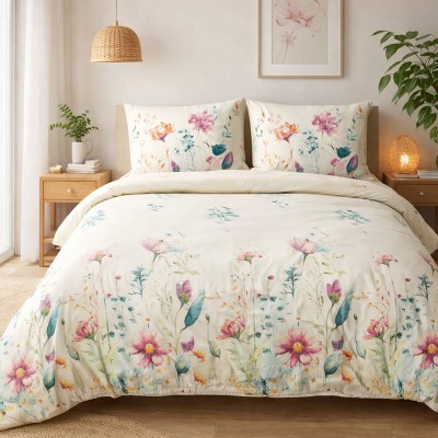 Pościel 180x200 bawełna Viletta (101) Kremowa w Kolorowe Kwiatki Darymex