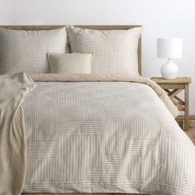 Pościel 160x200 Spring 80 beżowa wzór geometryczny satynowa Eurofirany