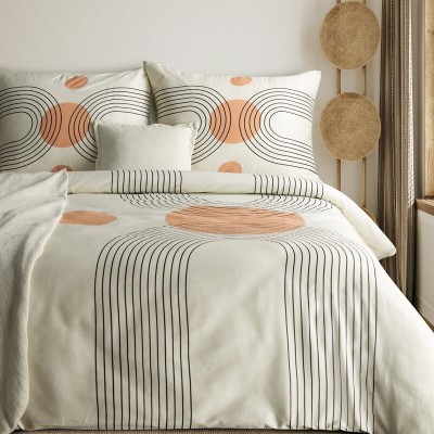 Pościel 220x200 Spring 87 kremowa z nowoczesnym wzorem geometrycznym satyna