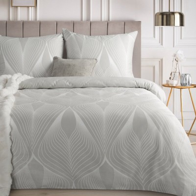 Pościel 220x200 Spring 88 popielata z białą geometrią satyna Eurofirany