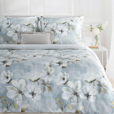 Pościel 220x200 Spring 89 błękitna w urocze kwiatki satyna Eurofirany