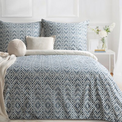 Pościel 160x200 Spring 98 biało-niebieska mozaika ornamenty satyna Eurofirany