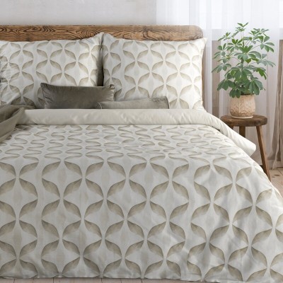 Pościel 140x200 Spring 103 beżowa w subtelny ornament satyna Eurofirany