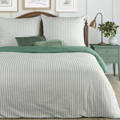 Pościel 160x200 Raya biało-miętowa w stylowe paski satynowa Eurofirany