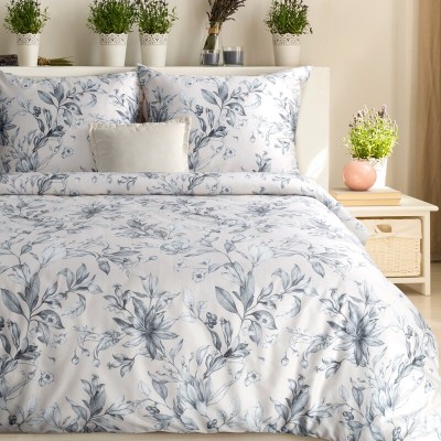 Pościel 160x200 Spain Premium 28 z makosatyny pudrowa niebieskie kwiaty Eurofirany