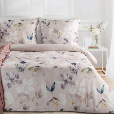 Pościel 160x200 Spain Premium 33 z makosatyny jasnoróżowa kwiaty i gałązki Eurofirany