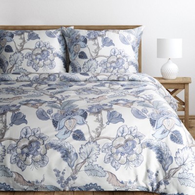 Pościel 220x200 Spain Premium 34 z makosatyny biała granatowe kwiaty Eurofirany