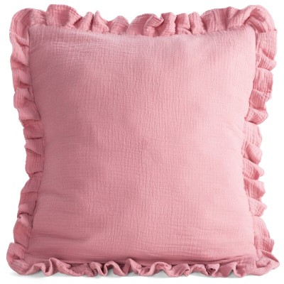 Poszewka 45x45 muślinowa z falbanką jasnoróżowa Eurofirany