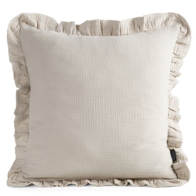 Poszewka 45x45 muślinowa z falbanką beżowa Eurofirany