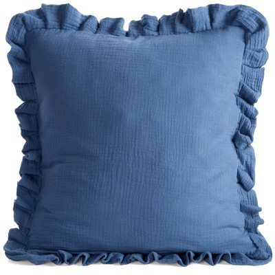 Poszewka 45x45 muślinowa z falbanką granatowa Eurofirany