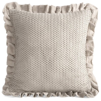 Poszewka 45x45 muślinowa z siateczką i falbanką beżowa Eurofirany