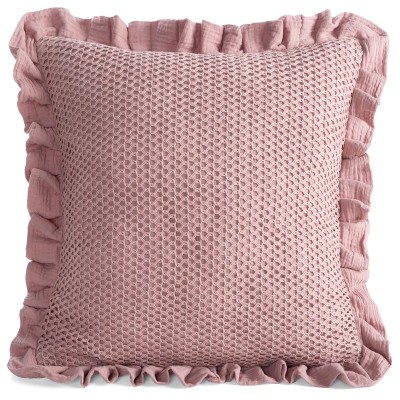 Poszewka 45x45 muślinowa z siateczką i falbanką pudrowa Eurofirany