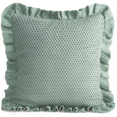 Poszewka 45x45 muślinowa z siateczką i falbanką miętowa Eurofirany