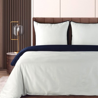 Pościel 220x200 Lunara dwustronna biało-granatowa makosatyna ze sznurem Eurofirany