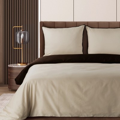 Pościel 140x200 Lunara dwustronna beżowo-brązowa makosatyna ze sznurem Eurofirany