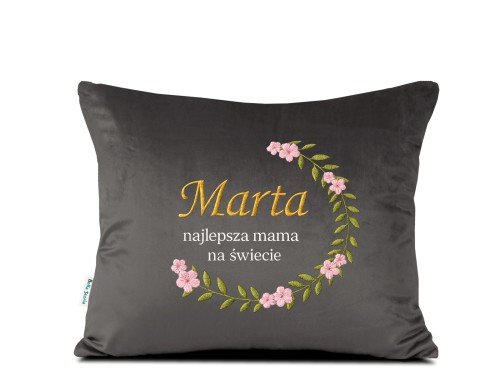 Poduszka 40x40 haftowana z imieniem Najlepsza Mama na świecie - grafitowa