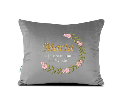 Poduszka 40x40 haftowana z imieniem Najlepsza Mama na świecie - popielata