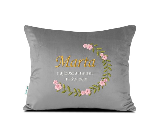 Poduszka 40x40 haftowana z imieniem Najlepsza Mama na świecie - popielata