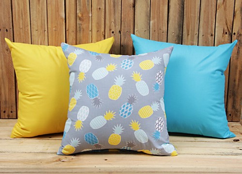 Komplet 3 poszewek bawełnianych Ananas + żółty + turkus 40x40 